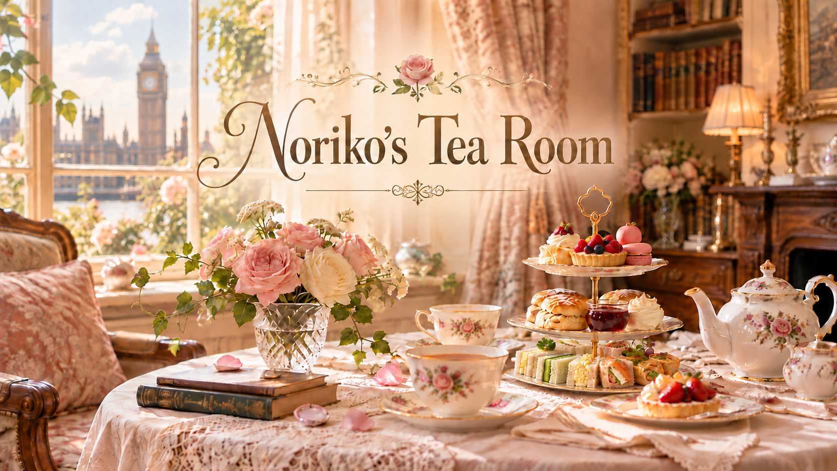 Noriko's Tea Room: an elegant English tea room with Big Ben in the window
